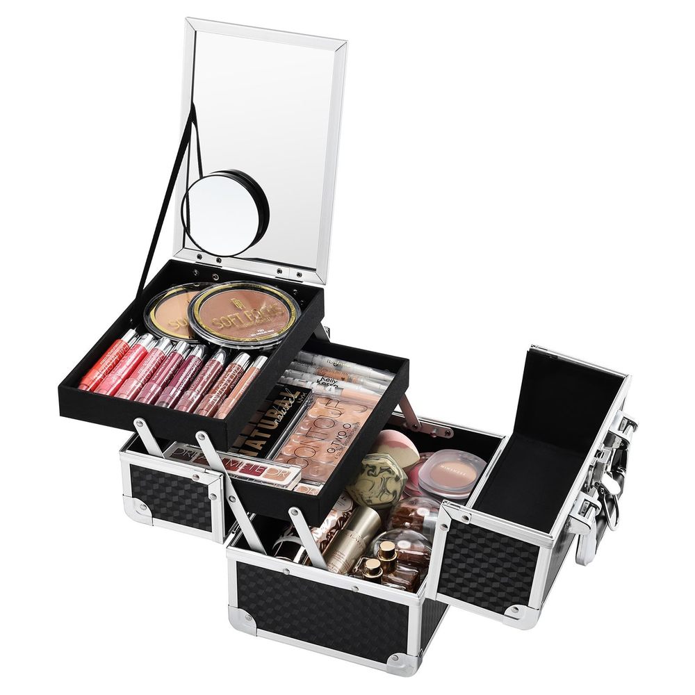 Makeup Box Cosmetic Train Case Portable Makeup Organizer Case With Mirror 2💫